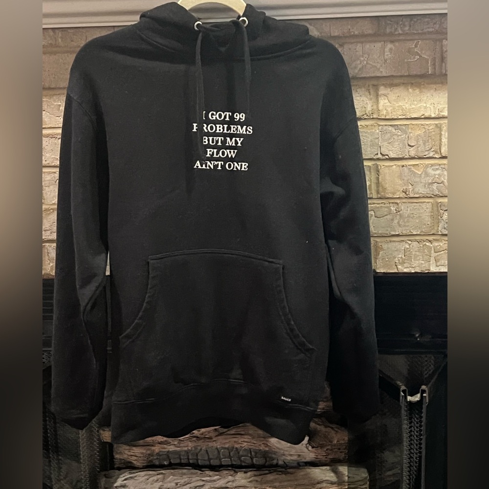 Sauce Black Hoodie with White Text size Small